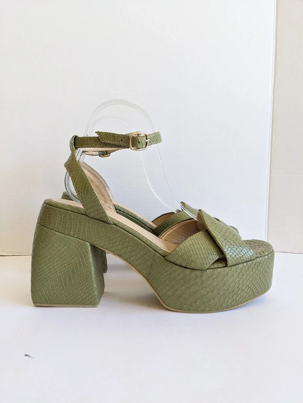 ALTA  Loretta Green Leather Platform Sandals 40